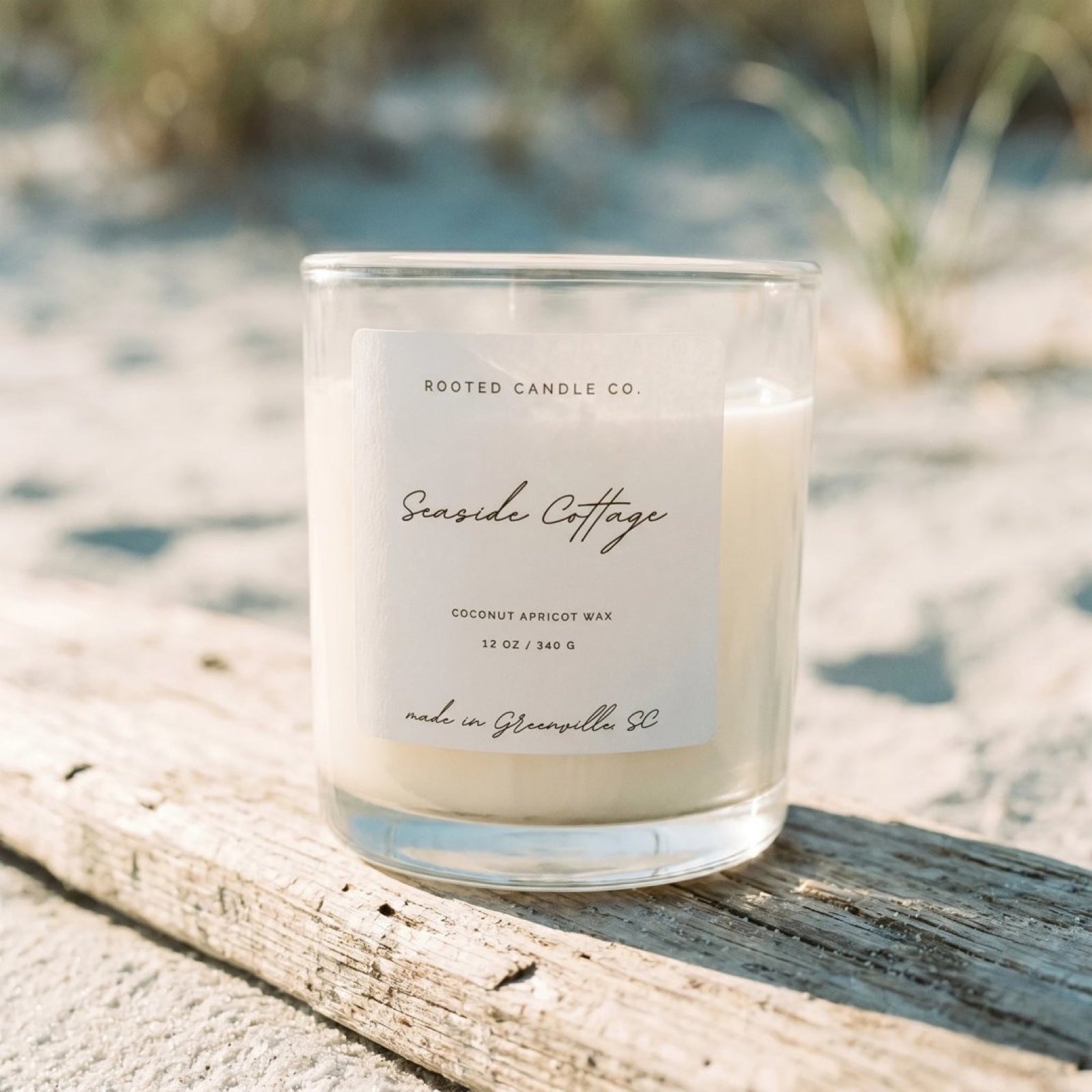 Seaside Cottage candle on driftwood